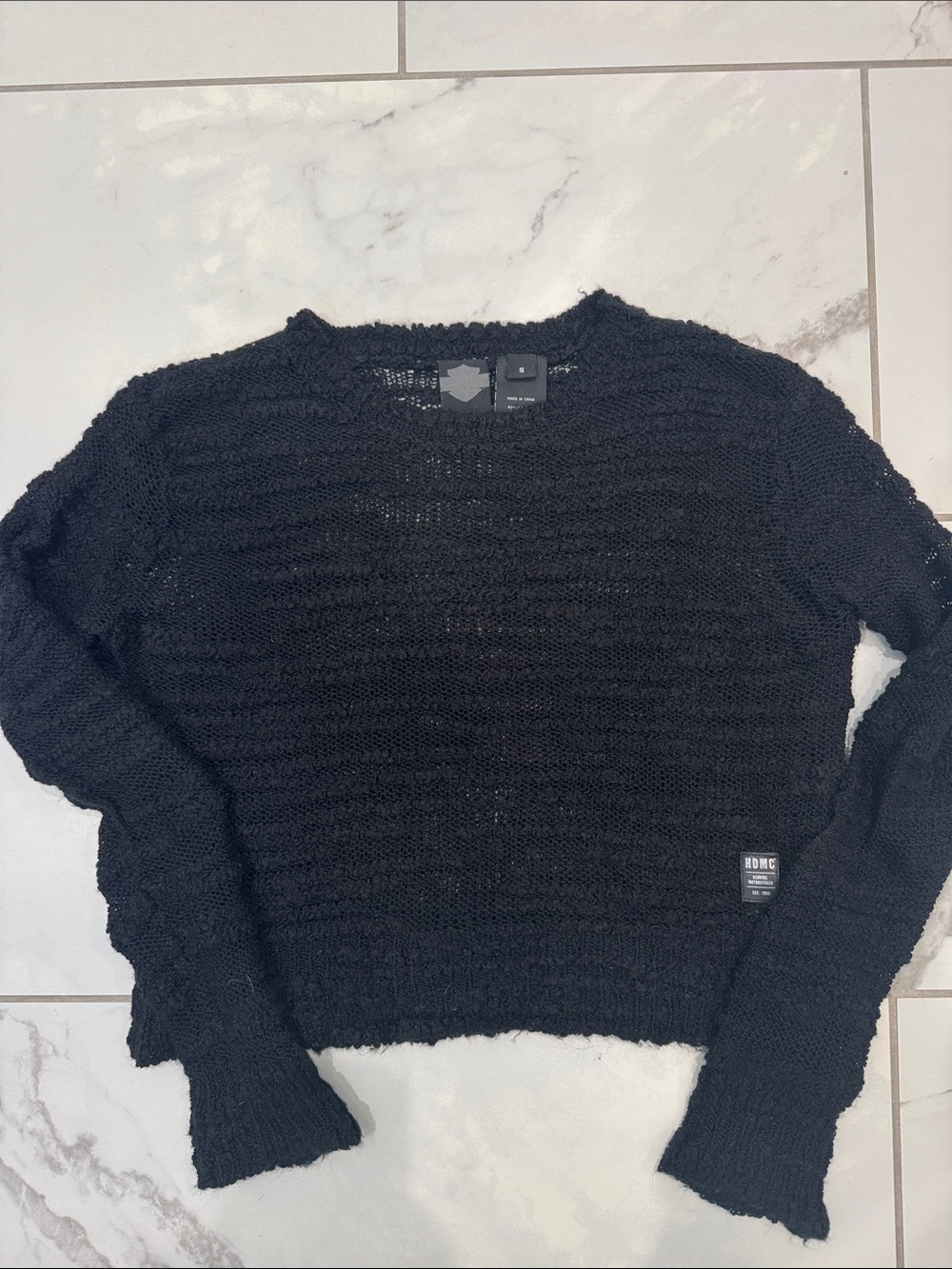 Harley-Davidson Black Open-Knit Crewneck Sweater